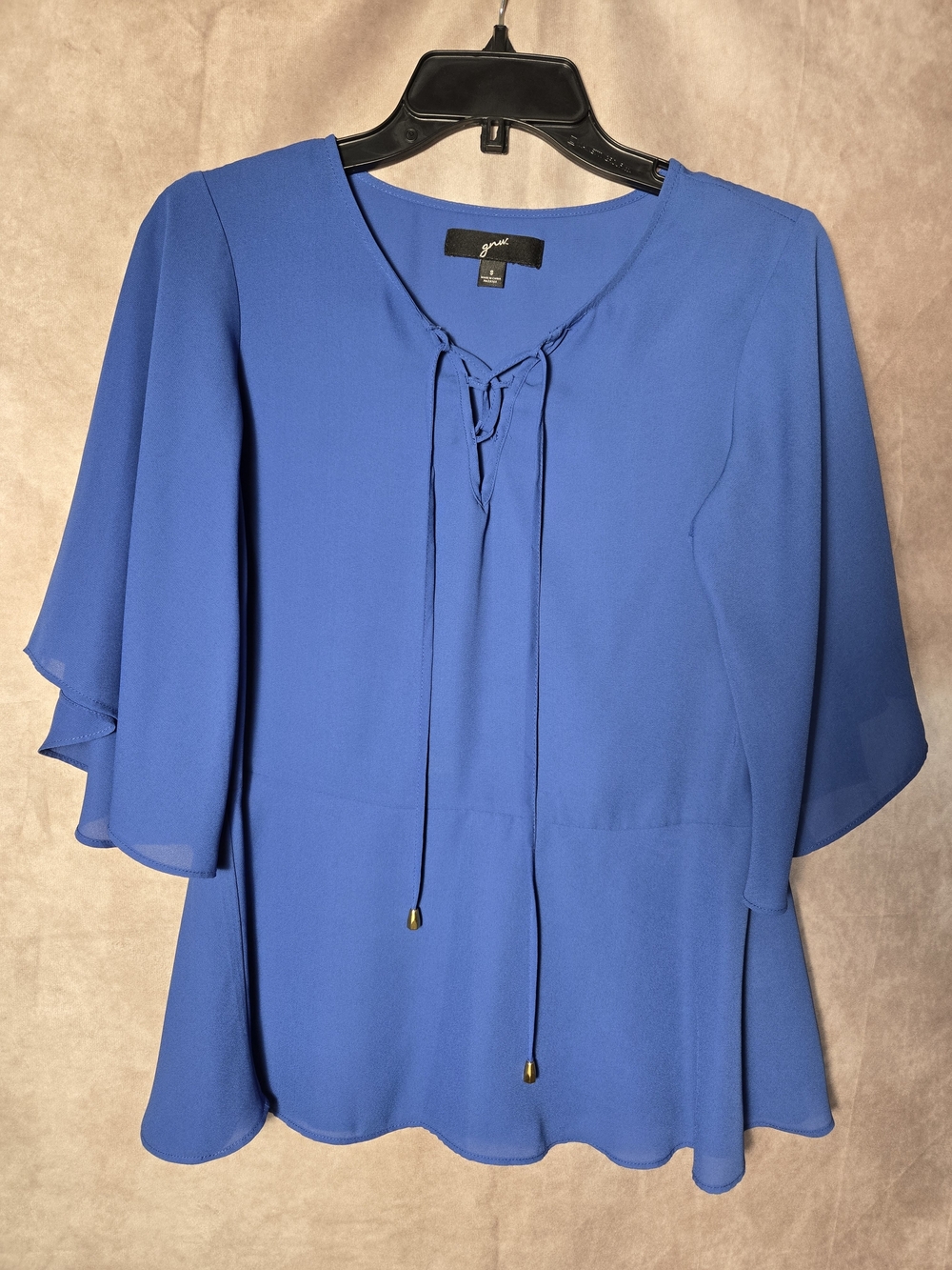 GNW Royal Blue Peplum Tie-Neck Blouse